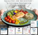 Vajilla para 6 personas de gres cerámico de 24 piezas, diseño Ibiza, GANADOR DE LA PRUEBA. Un precioso juego de vajilla mediterránea que incluye cuencos y platos. Juego de vajilla Pure Living, verde salvia.