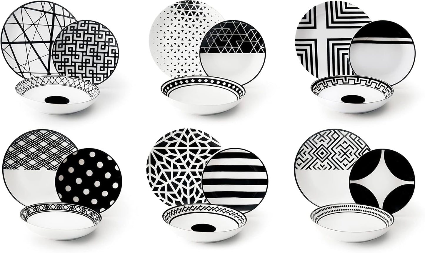 Excelsa Emily vajilla de porcelana, blanco/negro, 18 piezas