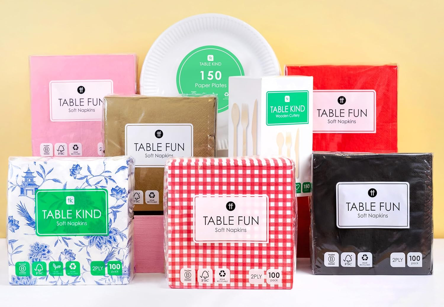 Table Kind 100 Servilletas Suaves Blancas a Granel, Servilletas de Alta Calidad para Fiesta, Catering y Uso Diario, FSC, Sostenibles y Reciclables, Fabricadas en la UE | 2 capas | 33cm