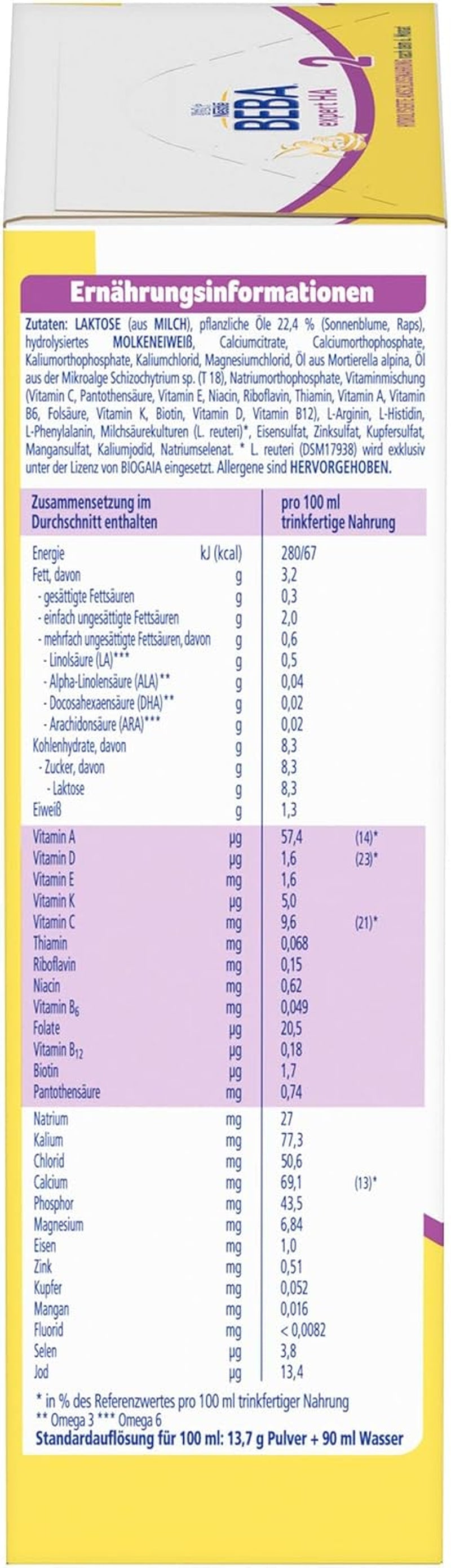 BEBA Expert HA 2 Leche de continuación a partir de los 6 meses, papilla con proteínas hidrolizadas, solo lactosa, sin aceite de palma, pack de 6 (6 x 550 g) Naty Shop