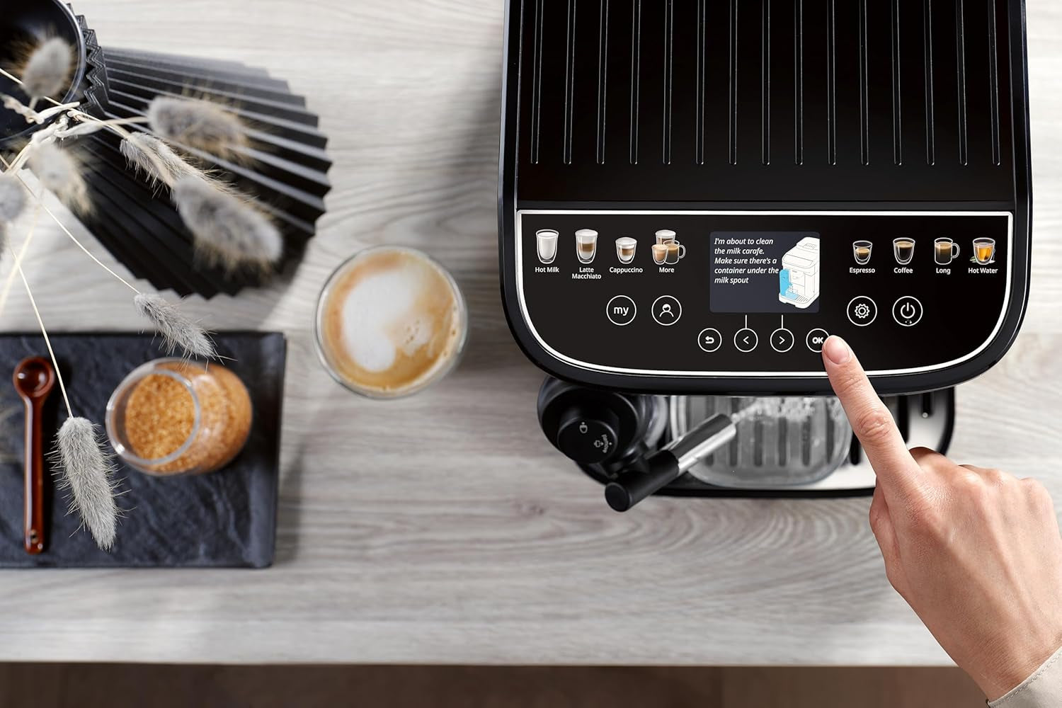 De'Longhi Magnifica Evo Next - Cafetera totalmente automática Perfetto con espumador de leche LatteCrema, 13 bebidas con un solo toque, cafetera y capuchino, pantalla táctil a color, titanio (ECAM312.80.TB)