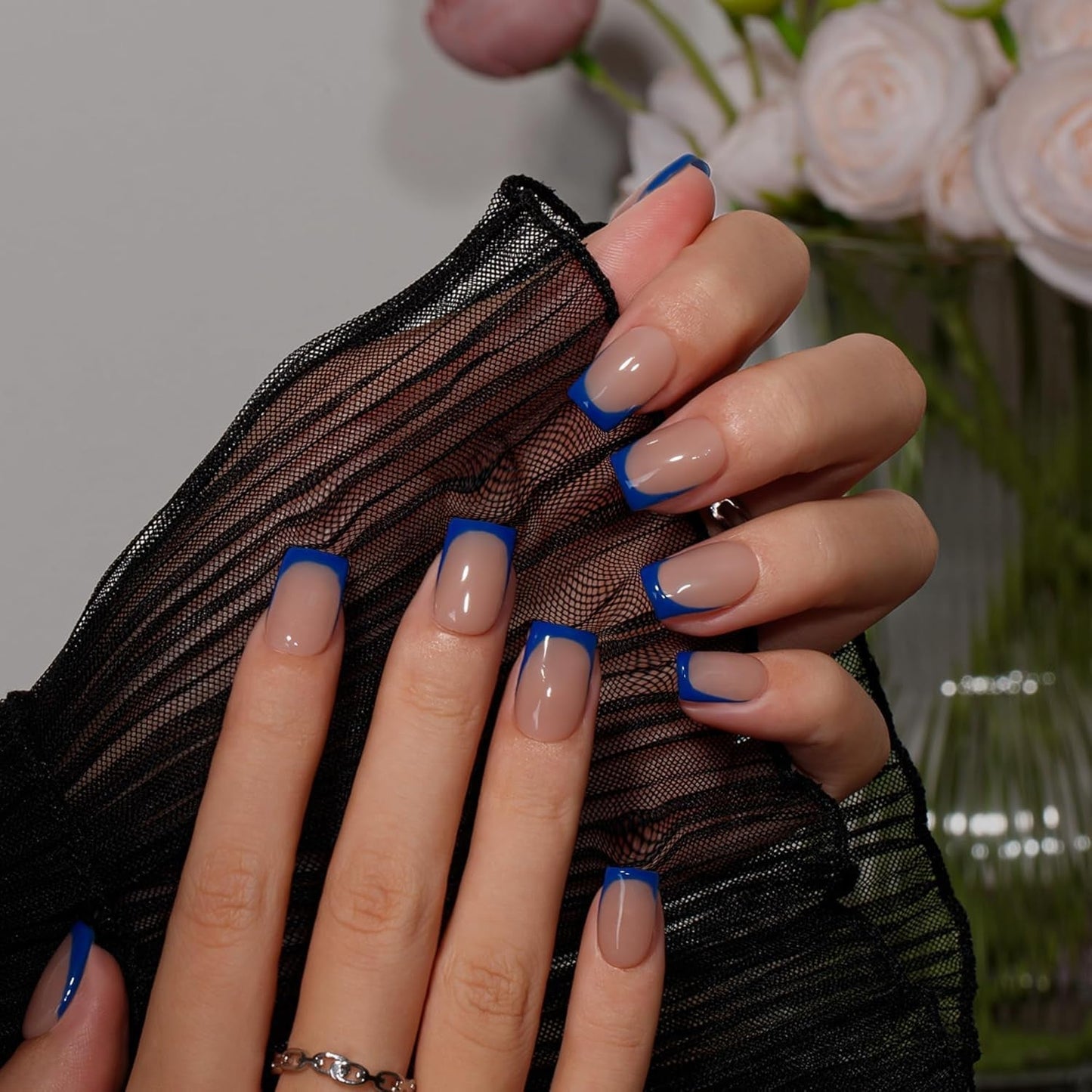 Uñas Postizas De Punta Francesa Corta - 30 Piezas De Uñas Negras Para Pegar En Uñas Cuadradas Cortas, Uñas Postizas De Punta Francesa Con Pegamento, Juego De Uñas Artificiales Cuadradas Para Mujeres