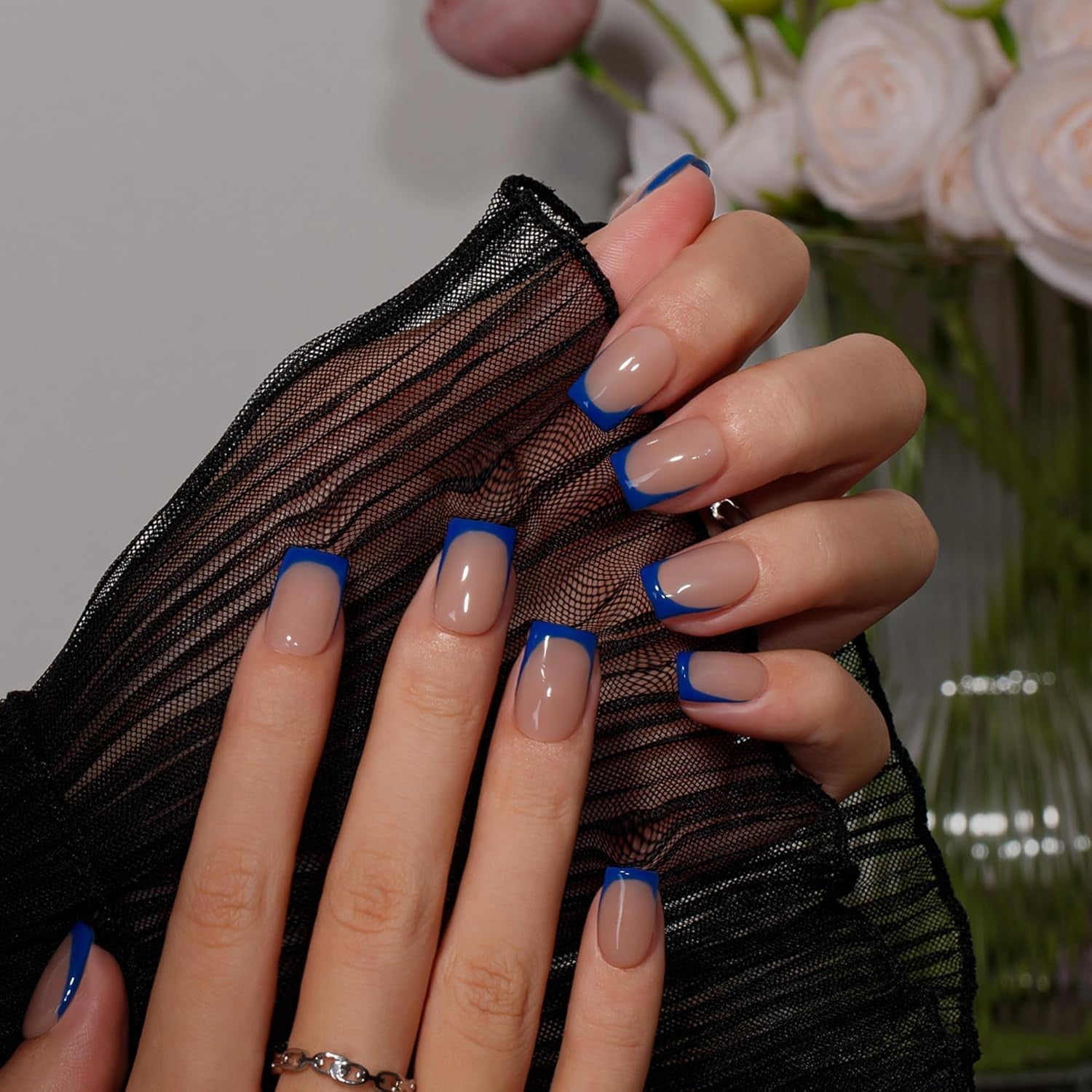 Uñas Postizas De Punta Francesa Corta - 30 Piezas De Uñas Negras Para Pegar En Uñas Cuadradas Cortas, Uñas Postizas De Punta Francesa Con Pegamento, Juego De Uñas Artificiales Cuadradas Para Mujeres