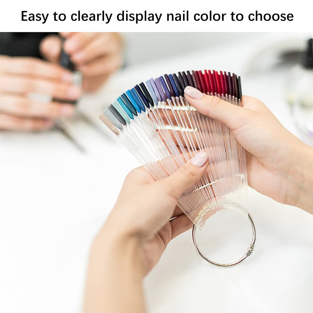300 barras de uñas transparentes, diseños de uñas en forma de abanico, puntas de visualización a color con 6 anillos de metal, placa de uñas artificiales para salón de uñas y práctica de esmalte de gel para principiantes