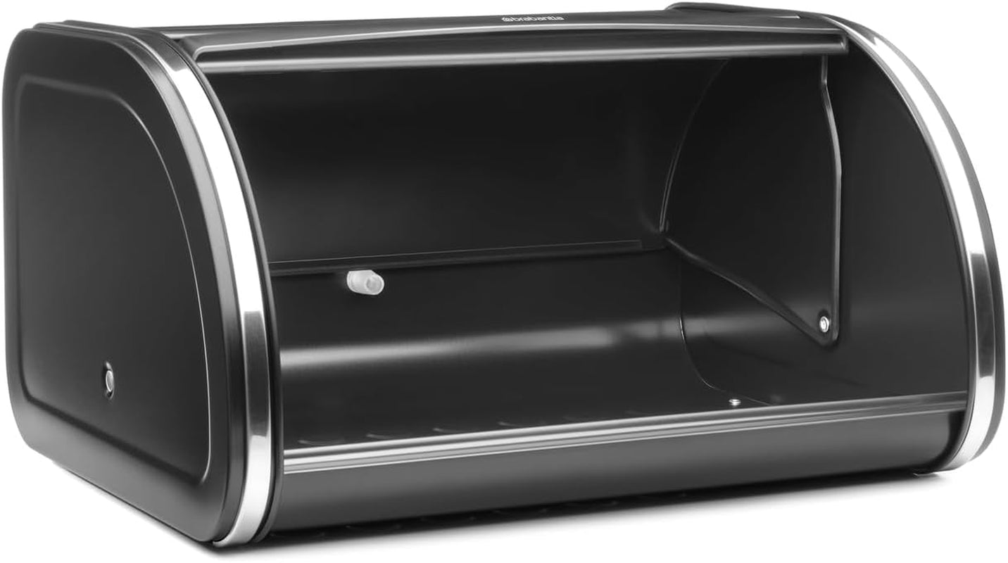 Brabantia Caja de pan para panecillos - Caja de almacenamiento compacta para encimera para pan, bagels y panecillos con tapa plana, acero resistente - tamaño mediano - negro mate Cajas para almacenar alimentos Naty Shop