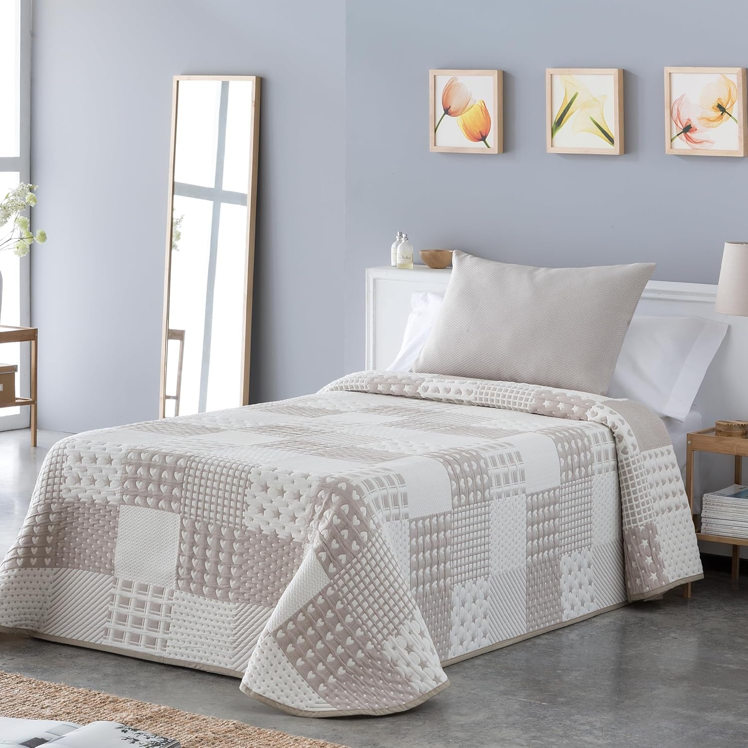VIALMAN Colcha Bouti Ligera Colcha Sofia 21, Poliester Algodon, Beige, Cama 150: 250 X 270 Cm Camas y Mantas Besuche den VIALMAN-Store Beige Cama 150: 250 X 270 Cm