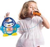 Reproductor de música karaoke WinFun, diseño pingüino, con luces intermitentes y efectos de eco, en color azul, estilo juguetón, conexión USB Juguetes Bebé Naty Shop