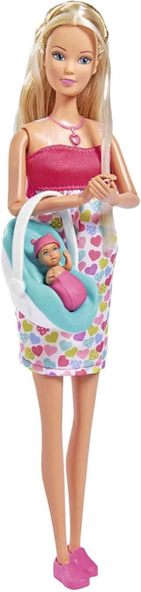 Simba 105733480 - Steffi Love Baby Bliss, Muñeca Embarazada y Grandes Sonidos, Accesorios y Portabebés