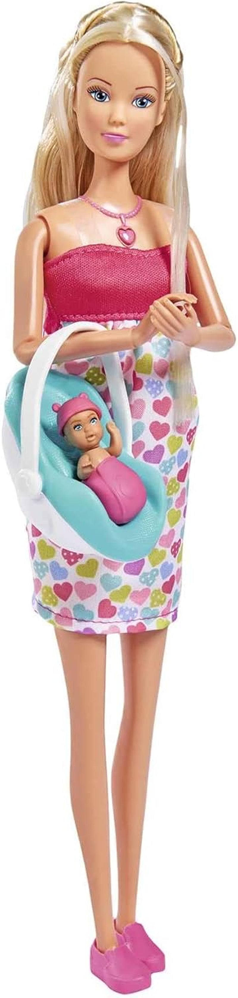 Simba 105733480 - Steffi Love Baby Bliss, Muñeca Embarazada y Grandes Sonidos, Accesorios y Portabebés