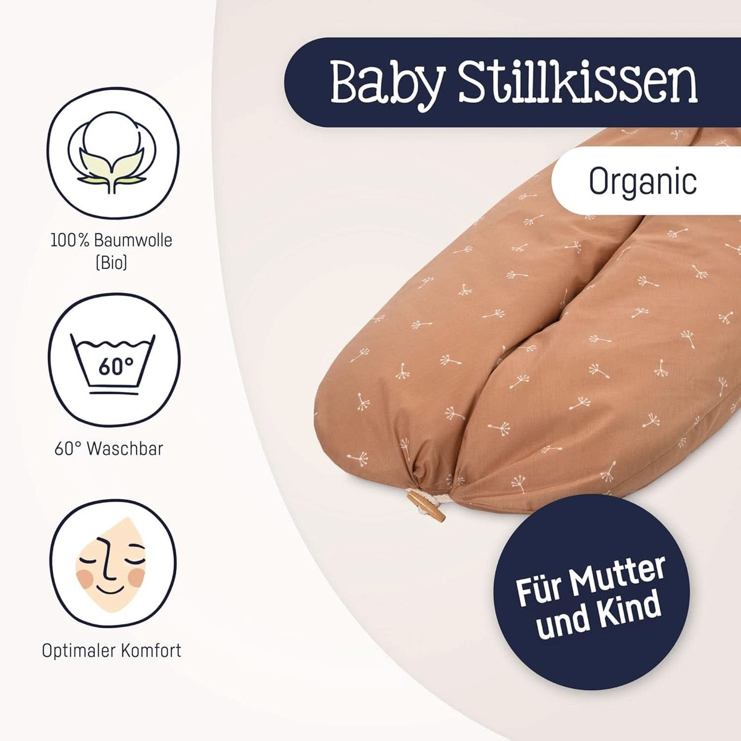 Julius Zöllner Cojín de lactancia ecológico 190 cm, relleno 42 litros Microperlas de Eps, fabricado en Alemania Accesorios Alimentación y Lactancia Bebe Naty Shop
