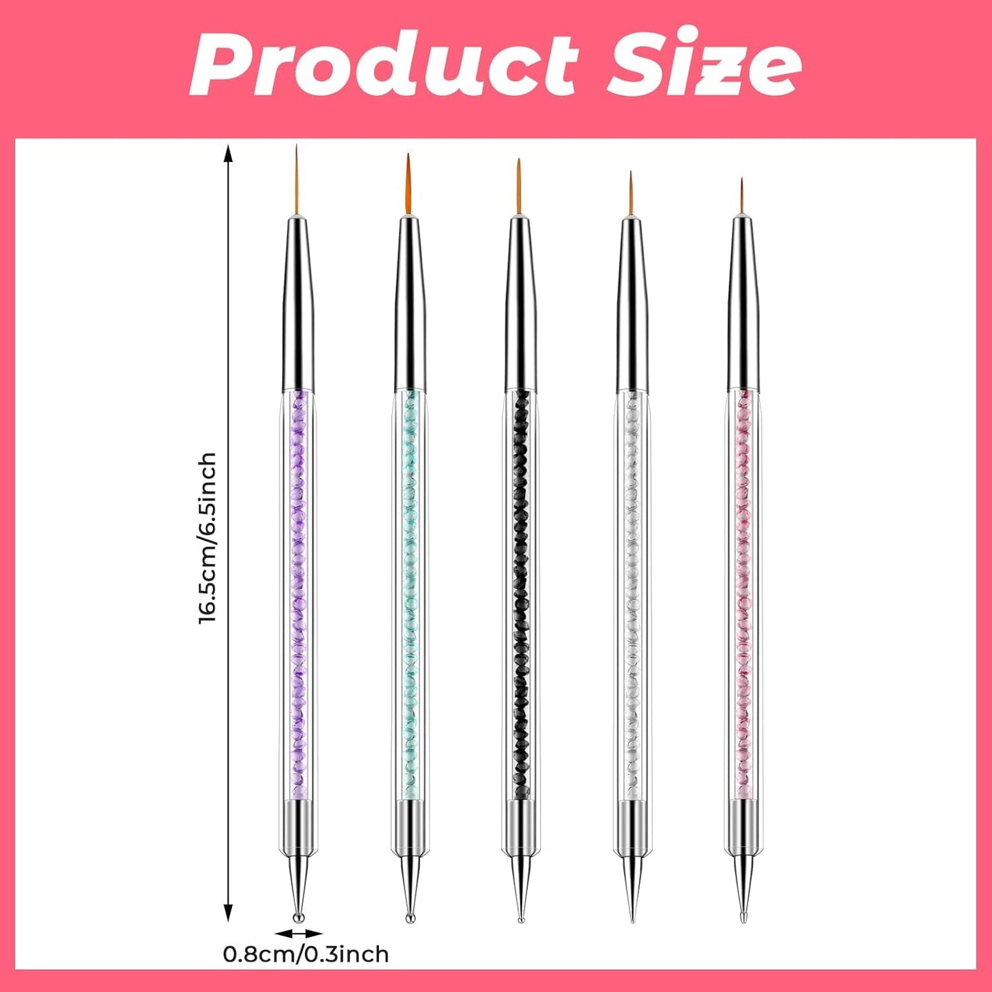 Juego de 5 pinsel para decoración de uñas, herramienta para puntear, Pinsel para Nailart, Nageldesign, bolígrafo para puntear de doble punta, Strass, acrílico profesional, Feinmalerei, diseño de uñas