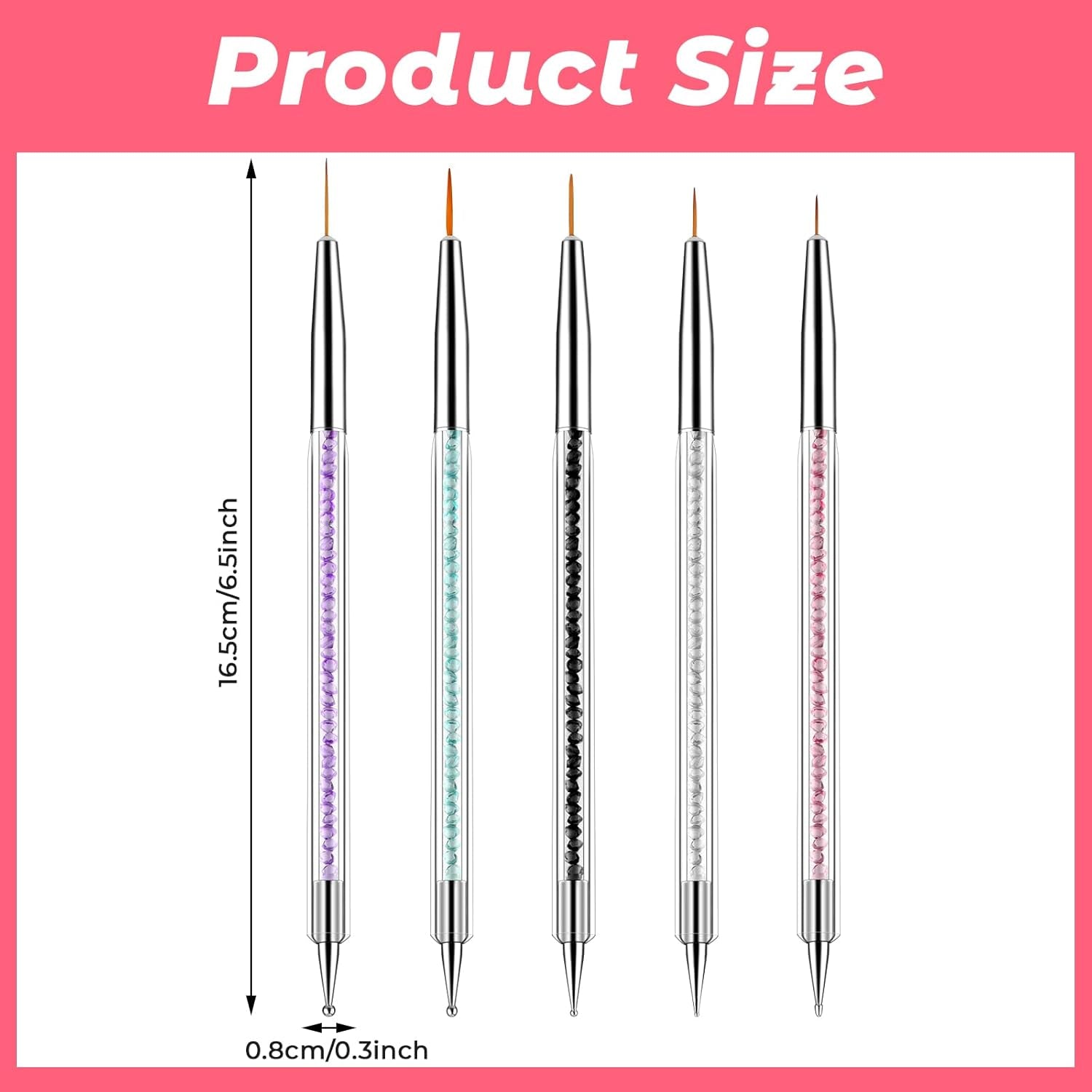 Juego de 5 pinsel para decoración de uñas, herramienta para puntear, Pinsel para Nailart, Nageldesign, bolígrafo para puntear de doble punta, Strass, acrílico profesional, Feinmalerei, diseño de uñas
