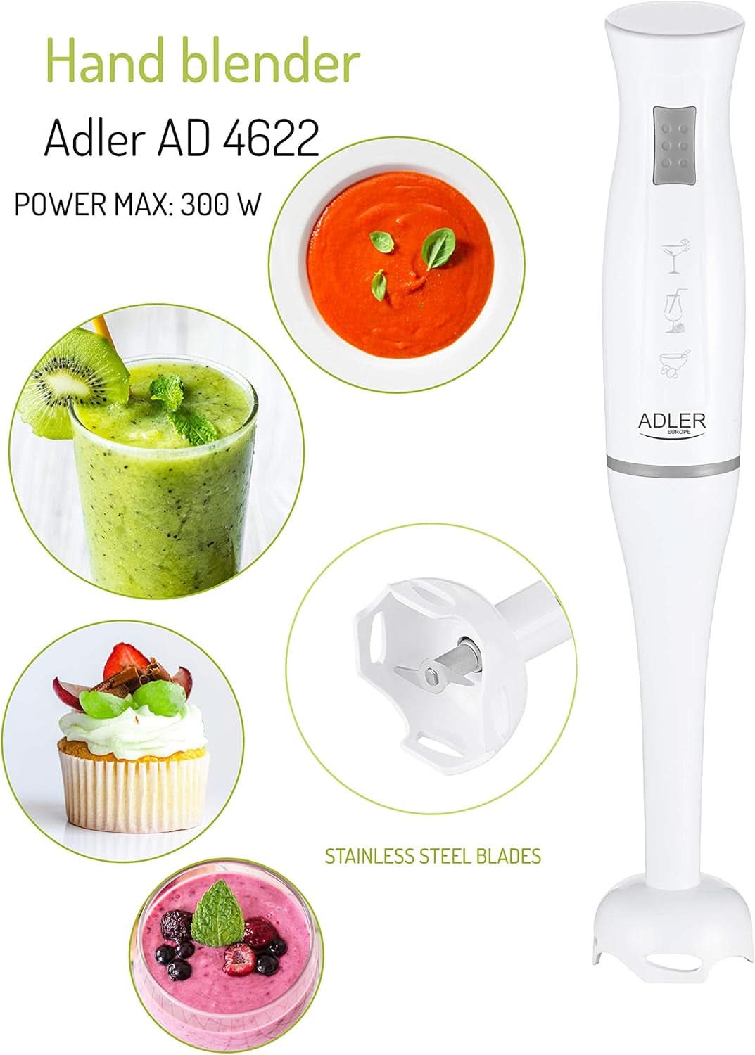 Adler AD4622 Batidora, plástico, blanco Cocina Naty Shop