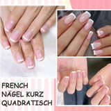 Uñas Francesas Autoadhesivas Rosa Claro - 32 Piezas Pegamento en Uñas Francesas - Uñas Postizas Cortas Cuadradas - Pegamento Transpirable en Uñas Artificiales - Uñas Postizas de Cobertura Completa para Mujer (Rosa Claro)