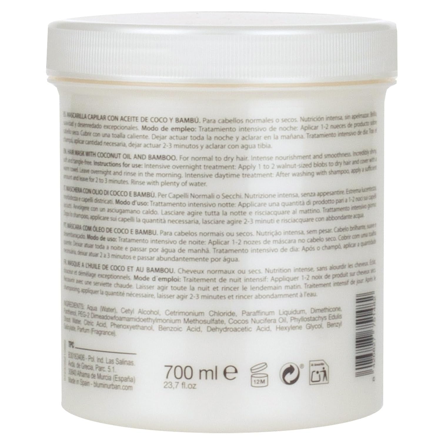 Mascarilla urbana con aceite de coco y bambú ecológico, 700 ml Naty Shop mascarilla capilar