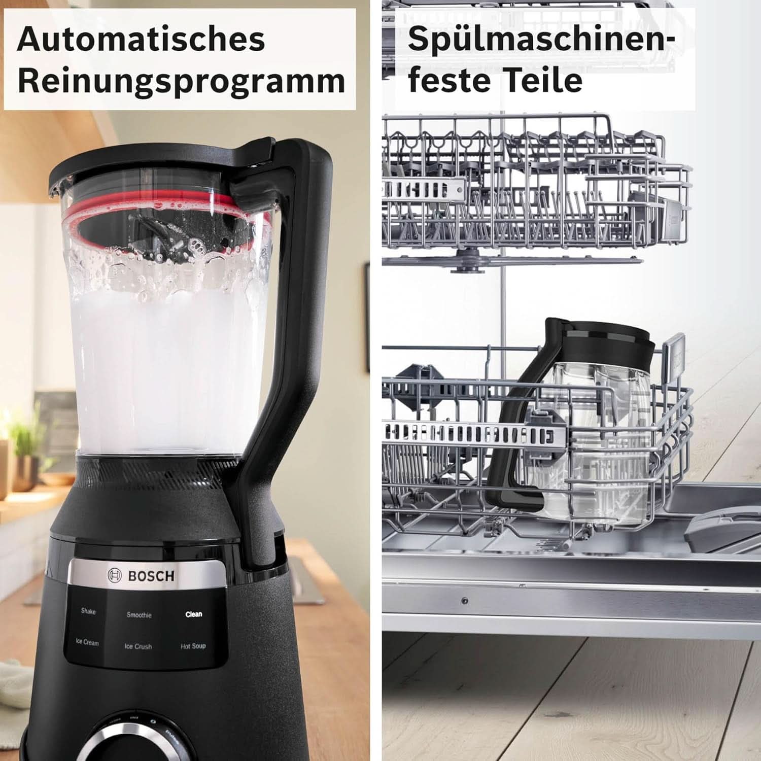 Batidora de pie Vitapower Serie 6 MMBD665B1, 45.000 U/Min, 6 programas Inkl Heiße Suppe & Reinigung, 2 L Mixbehälter, Stopfer, Spülmaschinenfeste Teile, Made in Europe, 1800W, Schwarz Kitchen Naty Shop