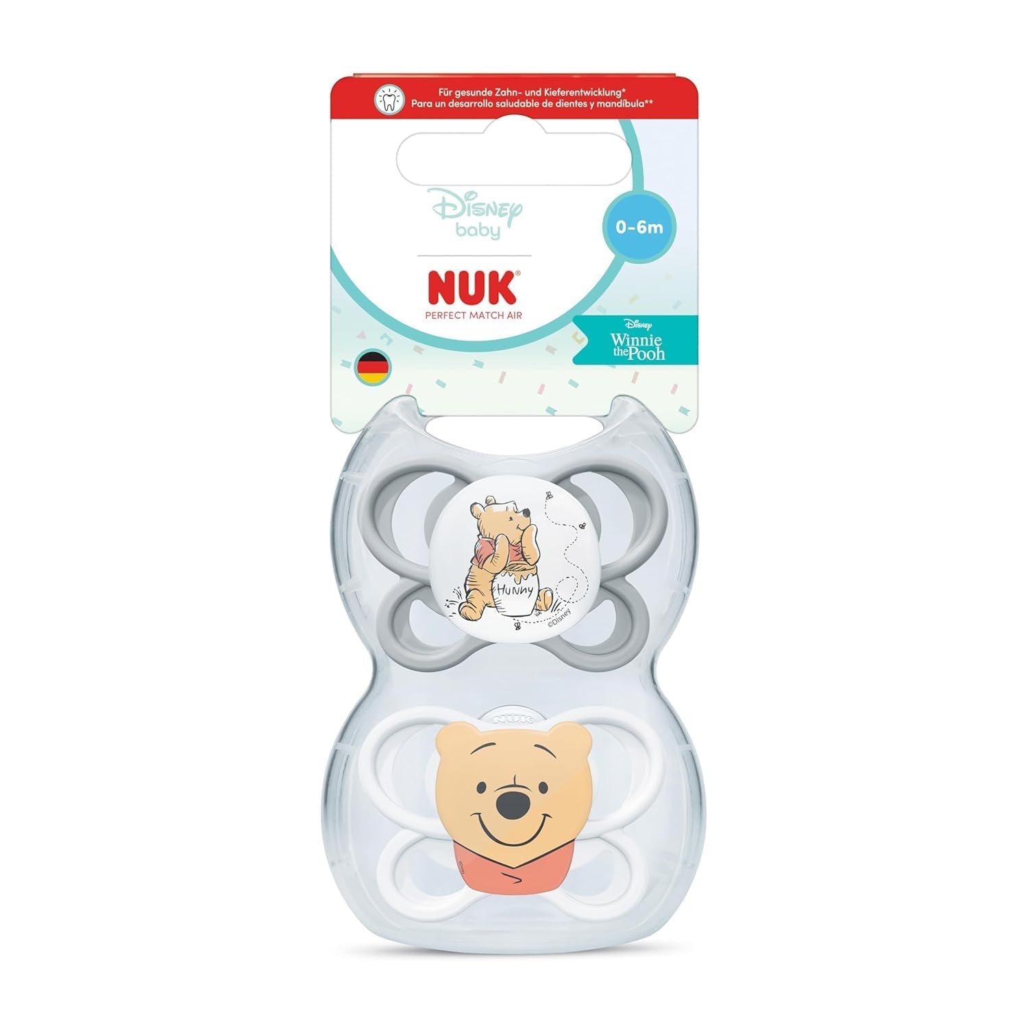 Chupetes NUK Perfect Match Air para bebés | 0-6 meses | Chupetes de ortodoncia que favorecen la circulación del aire y previenen erupciones provocadas por la saliva | 95% de aceptación por parte de los bebés** | Winnie the Pooh de Disney | Paquete de 2