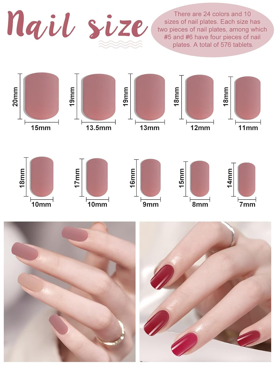 EBANKU 576 uñas cortas con pegamento para uñas, 12 colores de uñas artificiales cortas mate, 8 uñas artificiales cortas brillantes, 4 uñas artificiales con purpurina