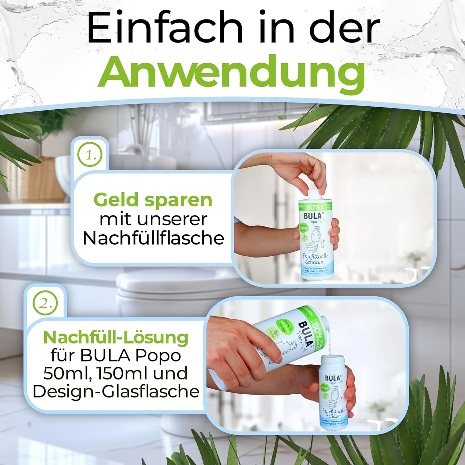 Botella de recambio BULA® Popo (750 ml) ¡SOLO PARA RELLENAR nuestras botellas de 150 ml y 50 ml! | ¡Reemplaza hasta 1000 toallitas! | Con ingredientes de origen natural