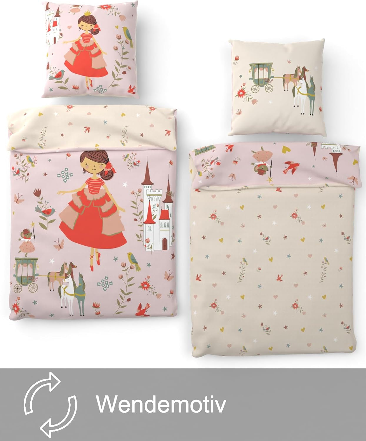 Skybrands Bettwäsche Prinzessin 135X200 [Mit Beutel] Einhorn Mädchen Bettwäsche Baumwolle 2 TLG. 1X Bettbezug 1X Kissenbezug Tienda Naty