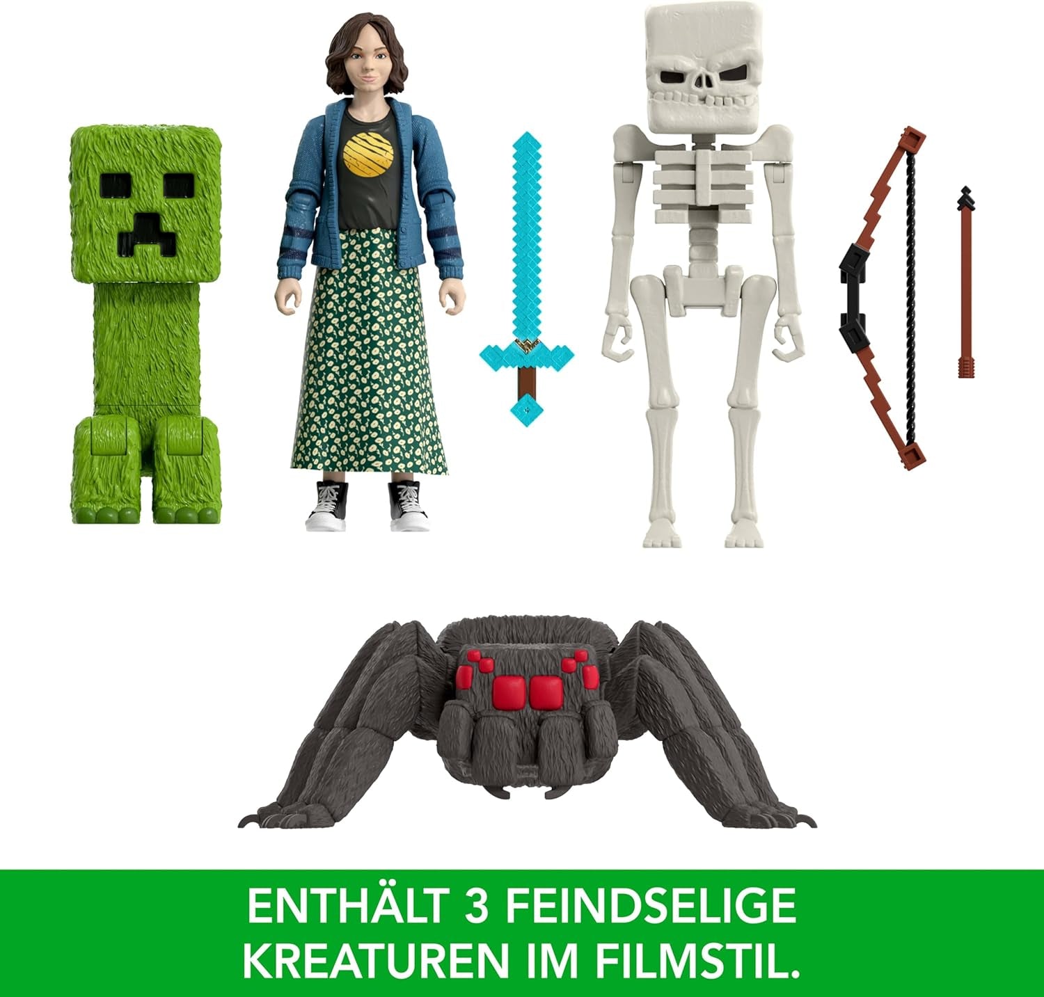 Mattel Minecraft Story Set con 4 figuras de acción y 3 accesorios Encuentros en el Overworld Set Juguete coleccionable inspirado en la película Minecraft JFR70 Figuras de acción Naty Shop