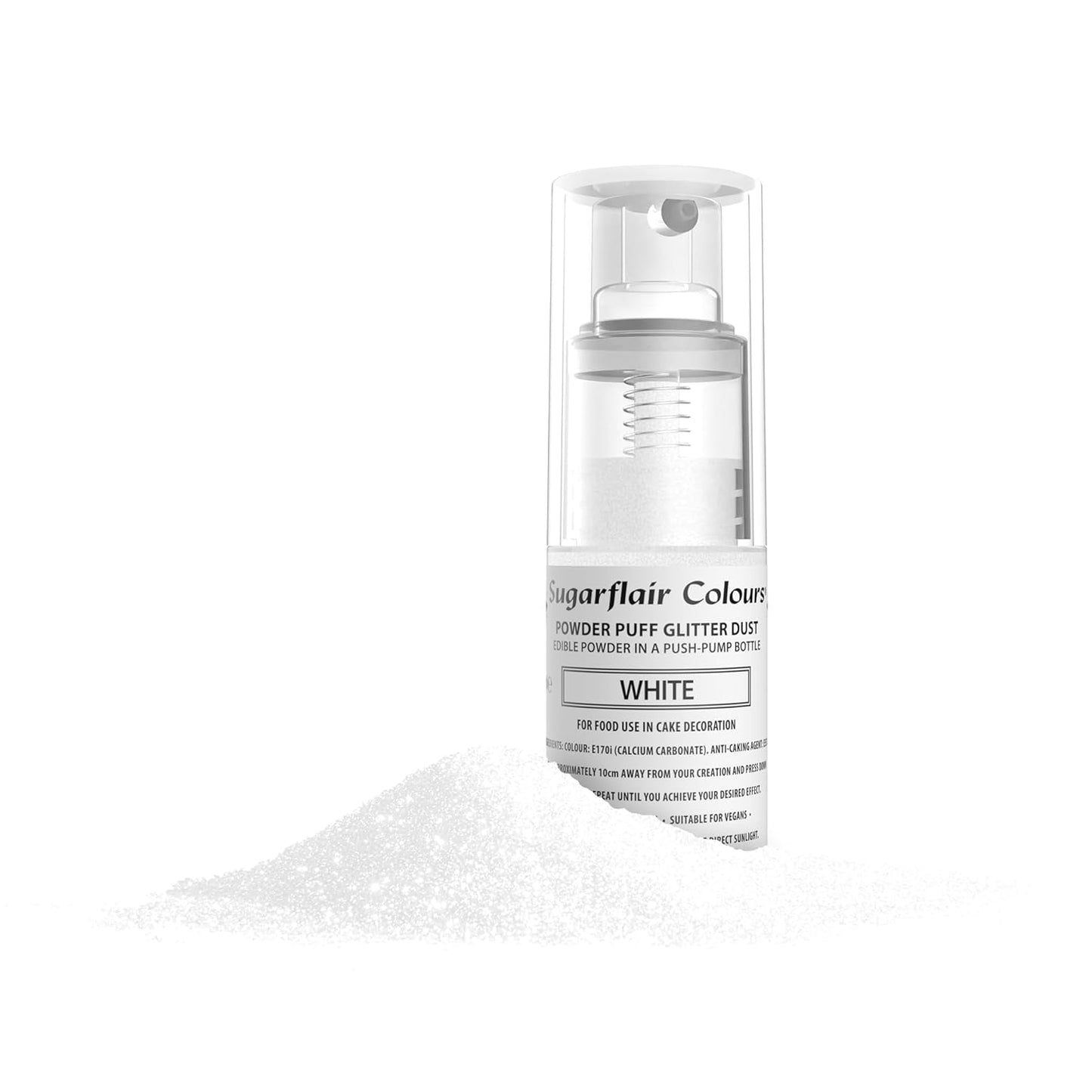 Sugarflair White Pump Powder Spray - Colorante alimentario para decoración de pasteles, spray sin aerosol para pasteles, magdalenas y más - 10 g