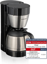 Cloer 5009 Cafetera espresso con filtro Keep Warm para hasta 8 tazas, 800 W, con jarra aislada de acero inoxidable, taza de filtro 1x4, color negro