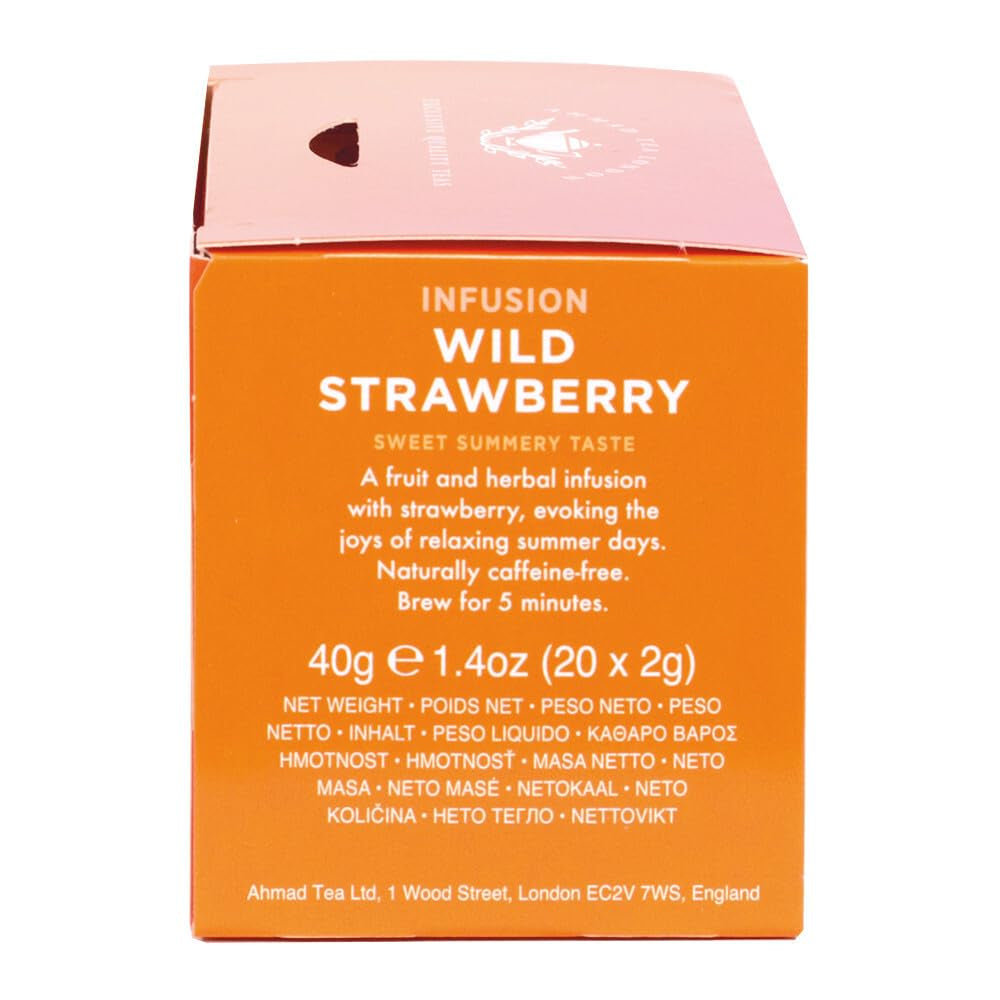 Ahmad Tea - Fresa silvestre - Té de frutas y hierbas descafeinado - Fresa - Sabor a bolsitas de té envueltas individualmente selladas con 2 g de té por porción - 20 bolsitas de té con bandas