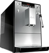 Melitta Solo & Milk: cafetera delgada totalmente automática con espumador de leche, cafetera con depósito de agua extraíble, p. café o capuchino, plata
