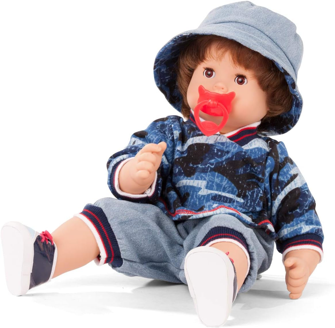 Götz 2027100 Muñeca Maxy Muffin Fashionisto - Muñeca bebé de 42 cm con ojos marrones soñolientos, pelo castaño y cuerpo blandito - Muñeca de cuerpo blandito en set de 8