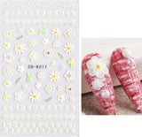 JMEOWIO 3D Nagelsticker Frühling Blumen 5 Blatt Nagelaufkleber 5D Stereoskopisch Selbstklebend Bunte Blüte Nail Art Sticker Decoración Nageldesign Zubehör