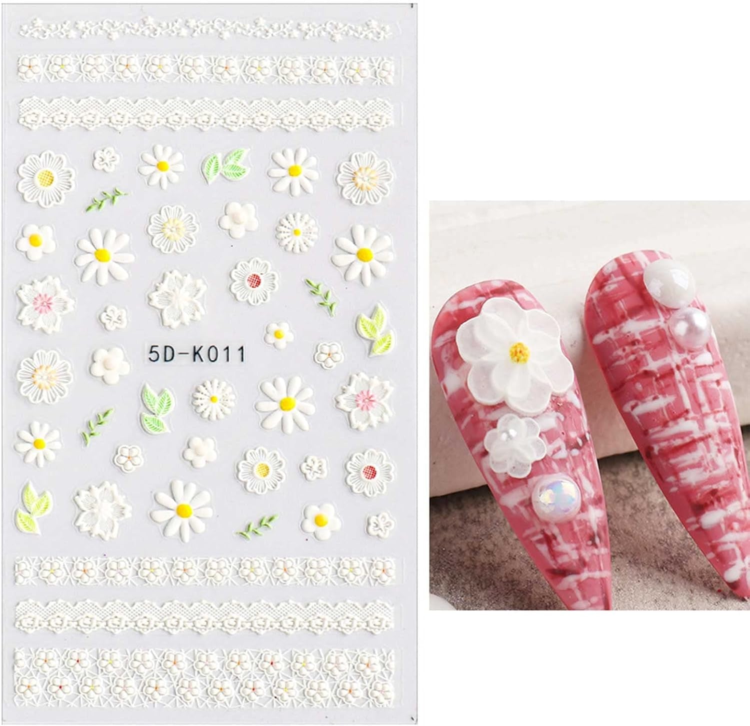 JMEOWIO 3D Nagelsticker Frühling Blumen 5 Blatt Nagelaufkleber 5D Stereoskopisch Selbstklebend Bunte Blüte Nail Art Sticker Decoración Nageldesign Zubehör