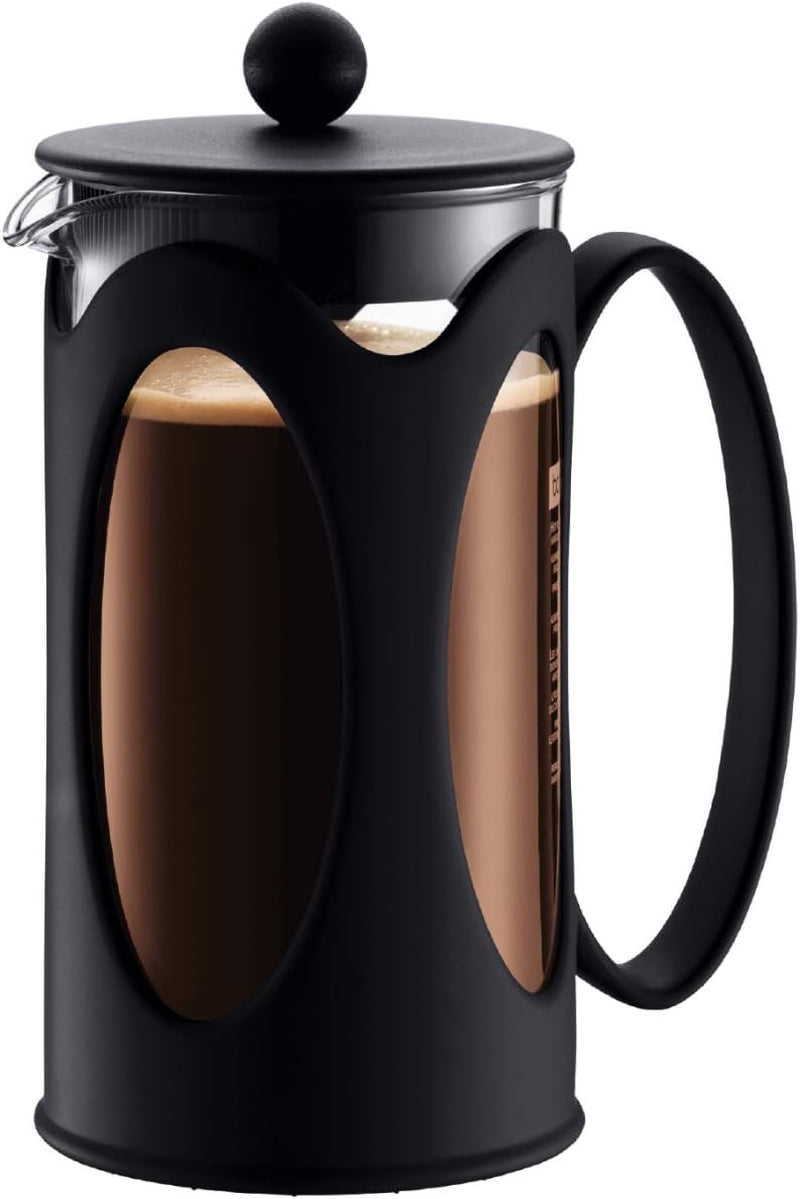 Cafetera Bodum Kenya - 1L / 8 Tazas - Prensa Francesa Manual Vidrio Borosilicato y Acero Inoxidable - Apta para Lavavajillas - Fabricada en Portugal