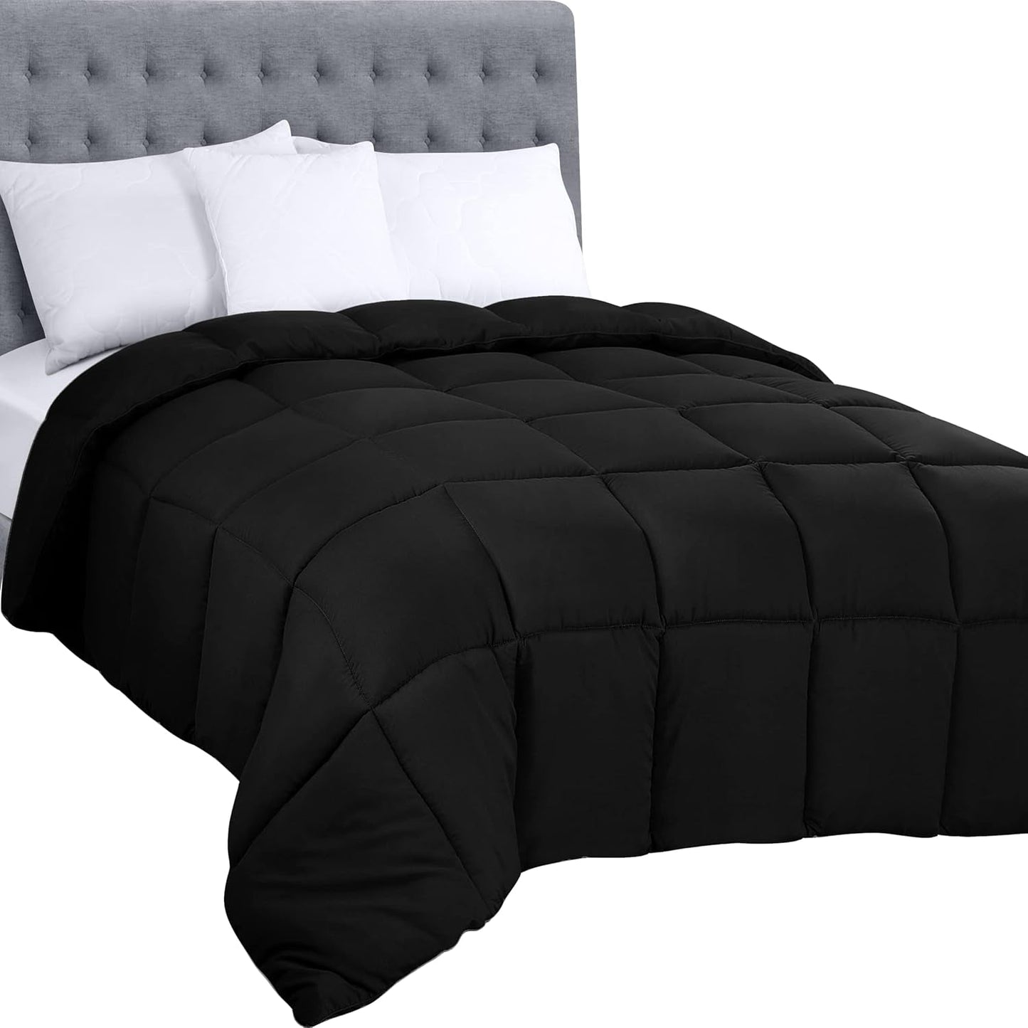 Utopia Bedding Edredón para todas las estaciones, 250 g/m², relleno de fibra siliconada de felpa, cama doble cosida en caja (Doble XL, gris claro) Naty Shop Edredones y edredones Black King (1 paquete)
