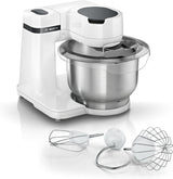 Bosch Küchenmaschine Serie 2 MUMS2EW00, Edelstahl-Schüssel 3.8 L, Planetenrührwerk, Knethaken, Schlag-, Rührbesen Edelstahl, 4 Arbeitsstufen, Durch Options Zubehör Erweiterbar, 700W, Weiß Kitchen Naty Shop