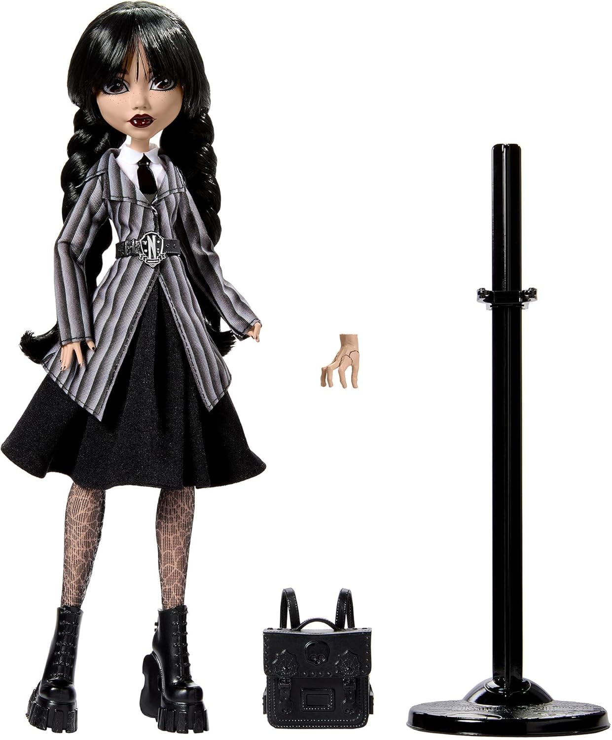 Muñeca Monster High Wednesday y Accesorios Figura Coleccionable Wednesday Addams en Uniforme de Nevermore Academy con Mano Fría y Mochila Soporte para Muñecas HXJ04 Naty Shop Muñecas