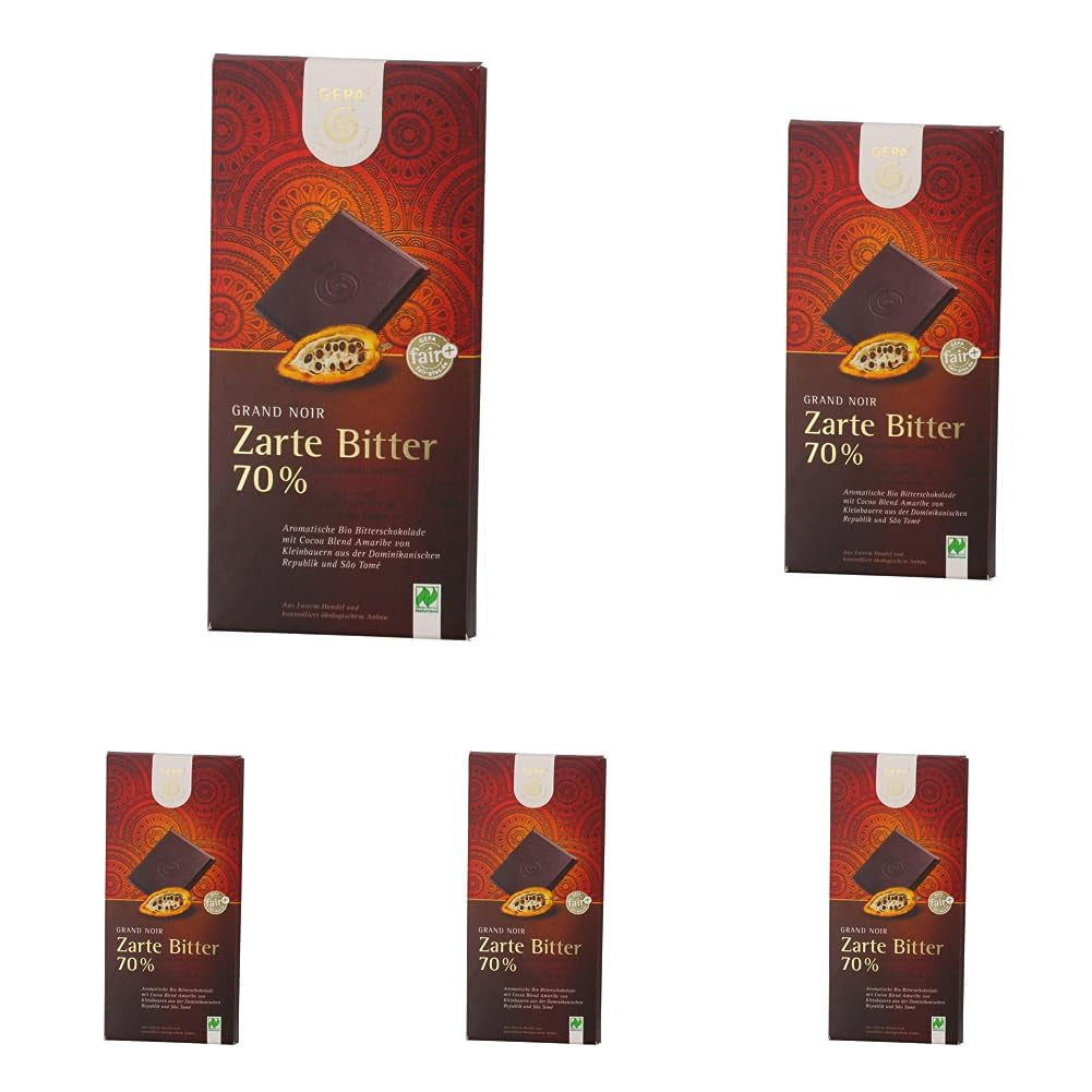 - Chocolate negro Grand Noir - 70% chocolate orgánico DE-ÖKO-013 - 100 g (paquete de 5)
