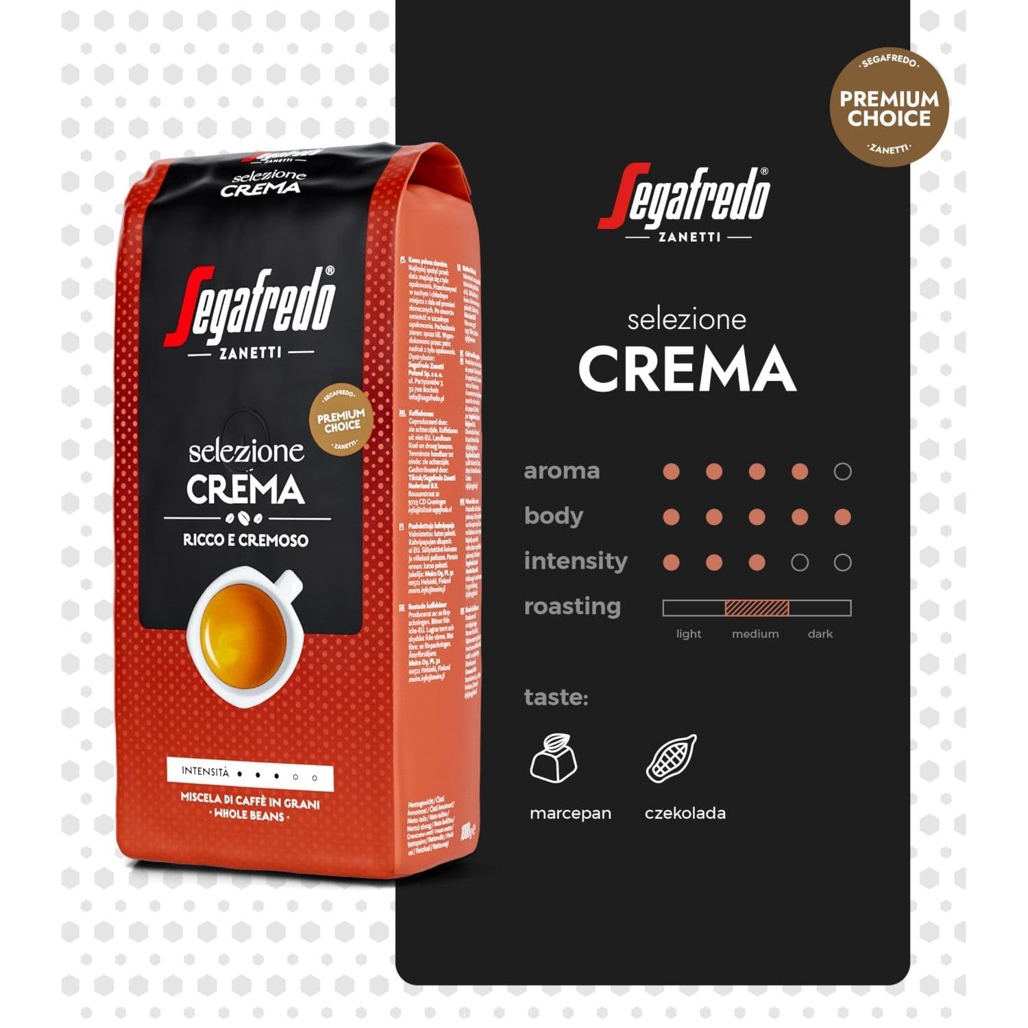 Frijoles Crema Segafredo Zanetti Selezione, paquete de 6 (1 x 1 kg)