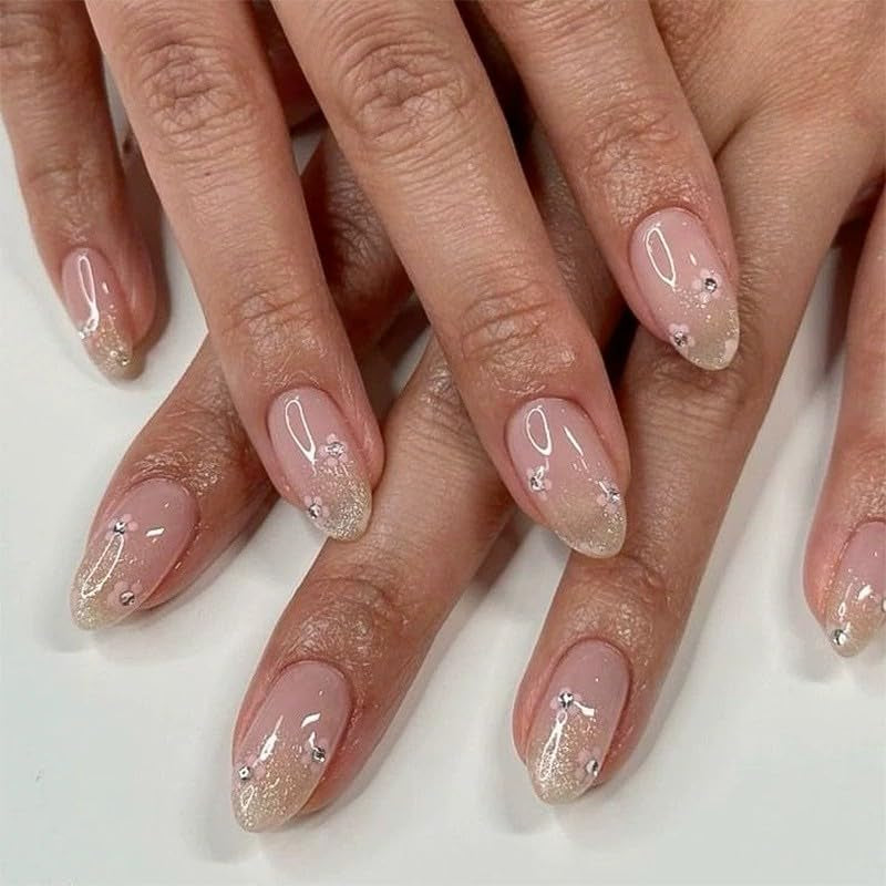 24 Uds. De uñas postizas con purpurina dorada, pegamento en remolino rojo, juego para uñas adhesivas, accesorios para uñas acrílicas para mujer
