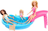 Muñeca Barbie y accesorios - piscina con tobogán y accesorios para horas de diversión bajo el sol, bañador rosa con diseño tropical, para niños a partir de 3 años, HRJ74 Naty Shop Casas de Muñecas