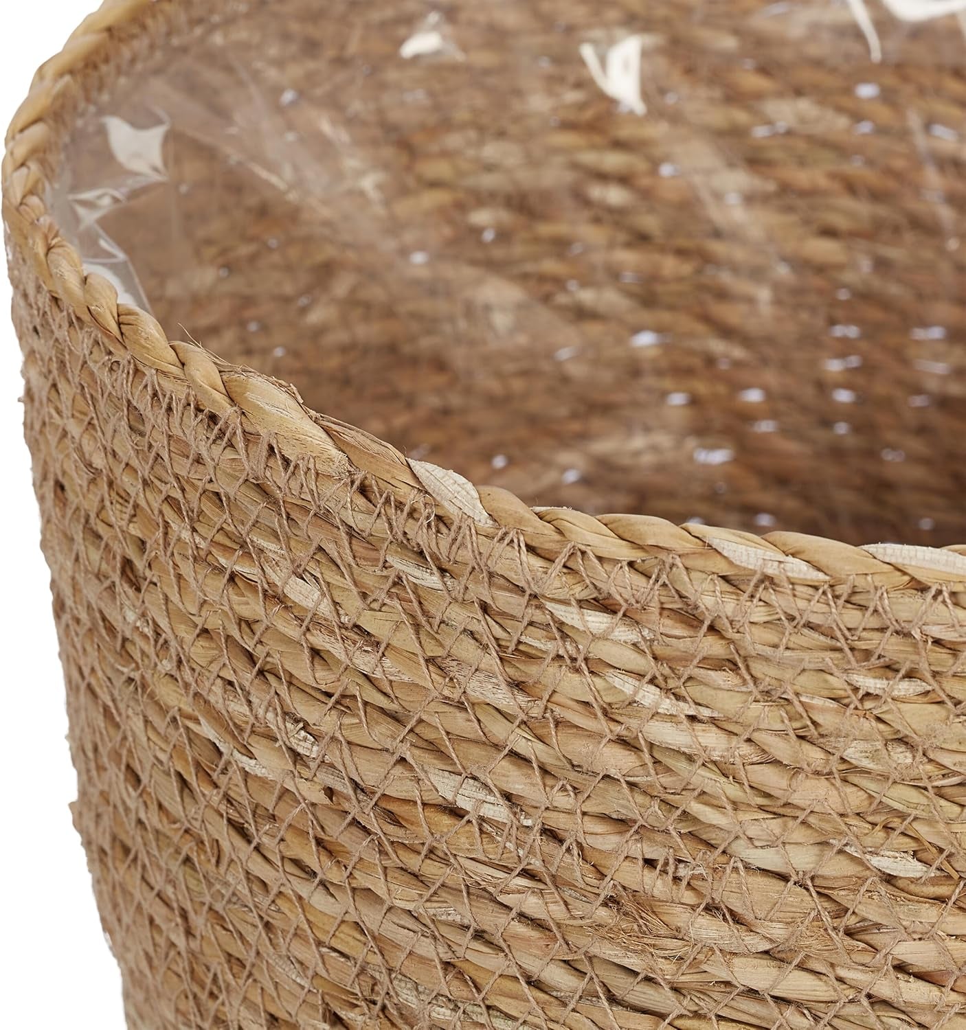 Relaxdays Macetero de algas marinas, juego de 3 maceteros redondos para flores y hierbas con papel de aluminio, macetero de 3 tamaños natural