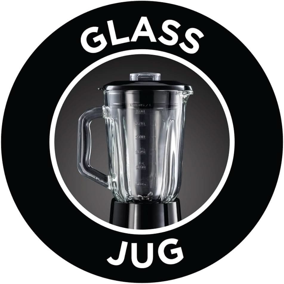 Russell Hobbs Batidora con base 2 en 1 [batidora con vaso de vidrio de 1,5 l y mini batidora de 0,6 l - To-Go-Trinkflasche Inkl. Deckel] Spülmaschinenfest, Función Impuls-/Ice-Crush, Becher BPA Frei, Edelstahl 23821-56 Cocina Naty Shop