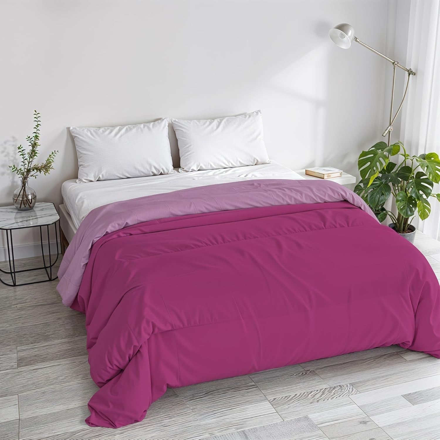Edredón básico de invierno, liso y acolchado, verde oscuro/crema, 200X245Cm Naty Shop edredones y edredones Fucsia/Lila 250X245Cm