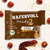 Hafervoll Porridge2go Mantequilla de maní y nueces, 13 barras x 55 g - Snack vegano, orgánico, sin gluten, sin azúcares añadidos, con avena, dátiles y caramelo de quinua