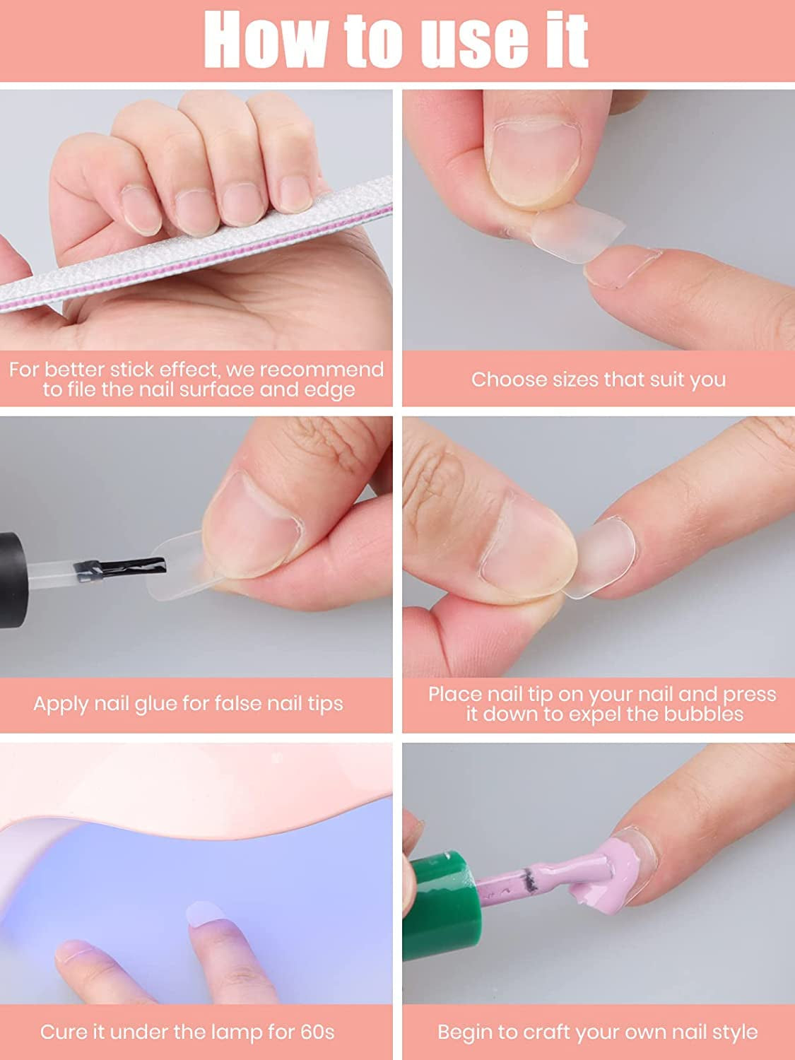 EBANKU 420 puntas de uñas cuadradas cortas, puntas mate de cobertura completa, puntas de gel suave, puntas de uñas de gel transparente prepulidas, puntas de extensión de uñas artificiales, 15 tamaños (cuadrados cortos)