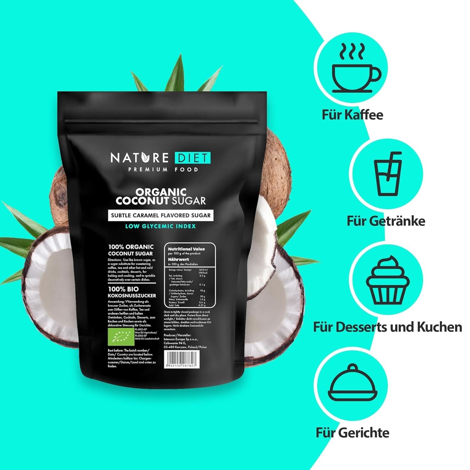 Azúcar de coco ecológico sabor caramelo, 1,5 Kg Edulcorantes Naty Shop