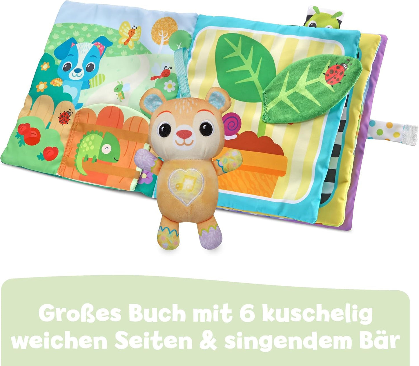 VTech Baby Mi gran libro de peluche - Libro/libro para tocar y sentir con música y sonidos - Libro de tela con elementos móviles - Juguete para la motricidad y los sentidos - Para bebés y niños de 3 a 24 meses Bebe Naty Shop Toys
