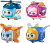 Super Wings Super Pets 4 PCS Shine, Golden Boy, Jerome, Ellie Expresión facial intercambiable Efecto relámpago Juguete portátil para niños de 3 4 5 6 7 8 años Figuras de acción de 2 pulgadas Naty Shop 4 Pack A