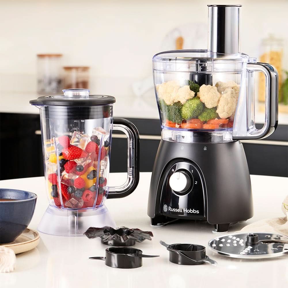 Russell Hobbs Robot de Cocina [Batidora/Picadora de Verduras/Batidora de Mesa/Picadora/Batidora] Robot de Cocina (Amasar, Mezclar y Cortar), Carbón Mate Cocina Naty Shop