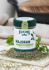 Fuchs Gewürze - Mejorana gerebelt - zum Würzen von Kartoffelgerichten, Fleischgerichten oder Eintöpfen - ingredientes naturales - 10 g en wiederverwendbarer, recyclebarer Dosis
